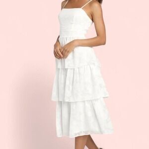 Lulus Grace and Beauty White Burnout Floral Print Tiered Midi Dress